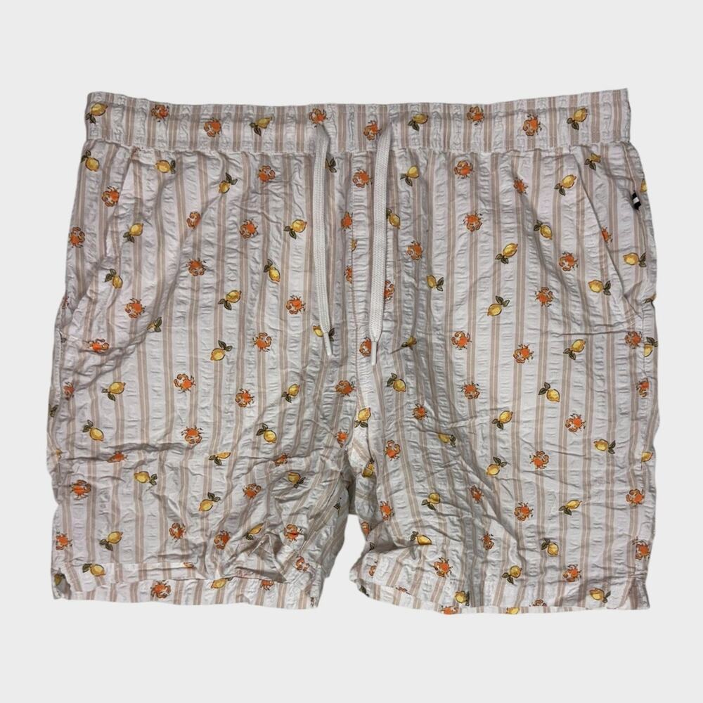 Edgar + Ash Large Mens Shorts Stripe Crab Lemon Print Beach Shorts Cotton